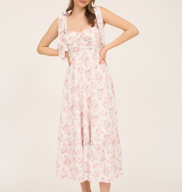 509 Broadway Floral Tie Strap Ruched Detail Maxi