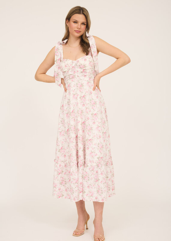 509 Broadway Floral Tie Strap Ruched Detail Maxi