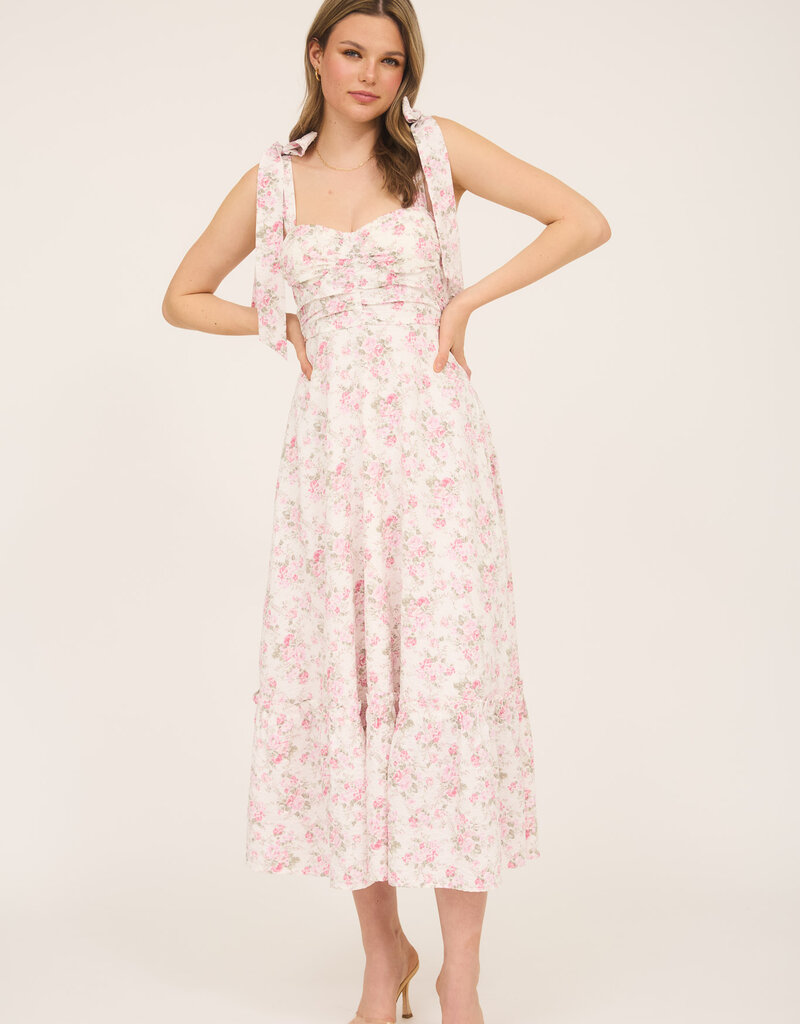 509 Broadway Floral Tie Strap Ruched Detail Maxi