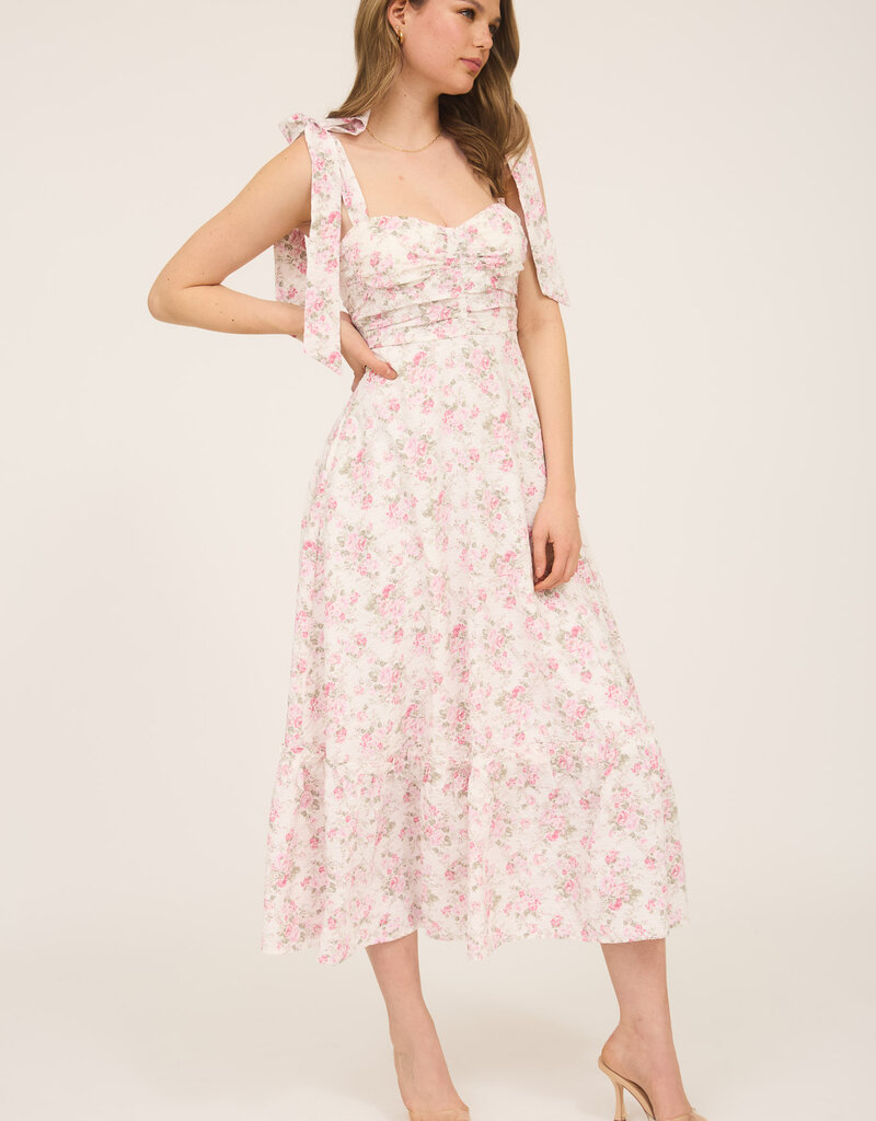 509 Broadway Floral Tie Strap Ruched Detail Maxi