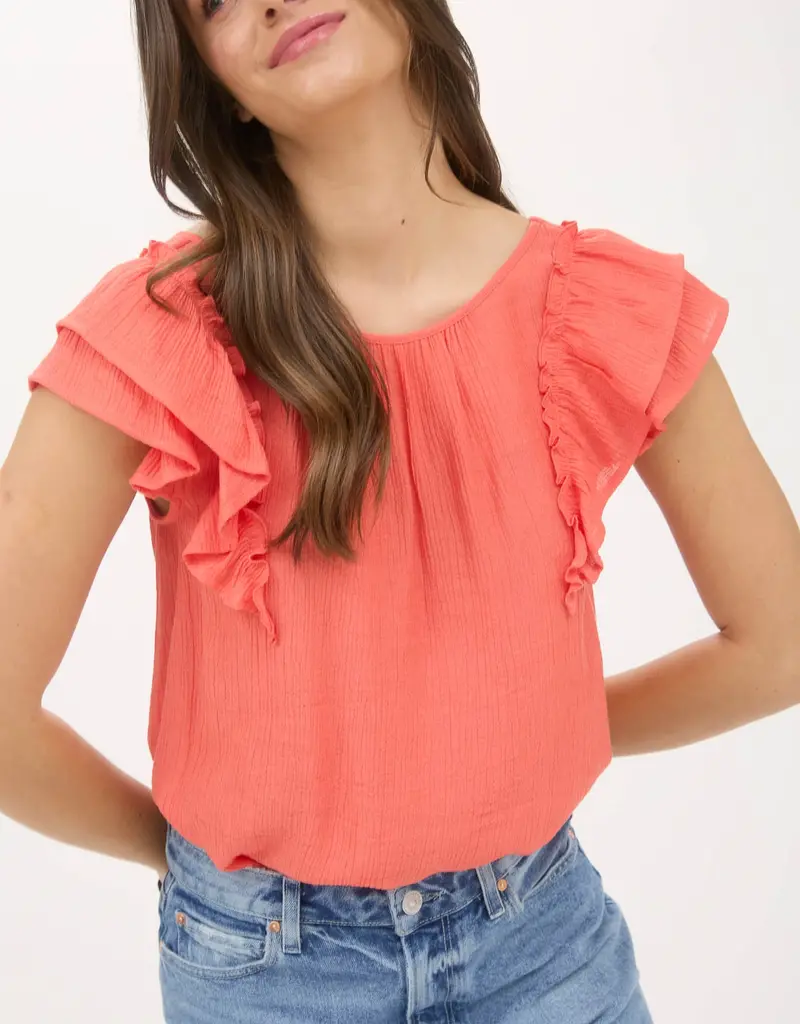 509 Broadway Ruffle Detail Bow Back SS Top