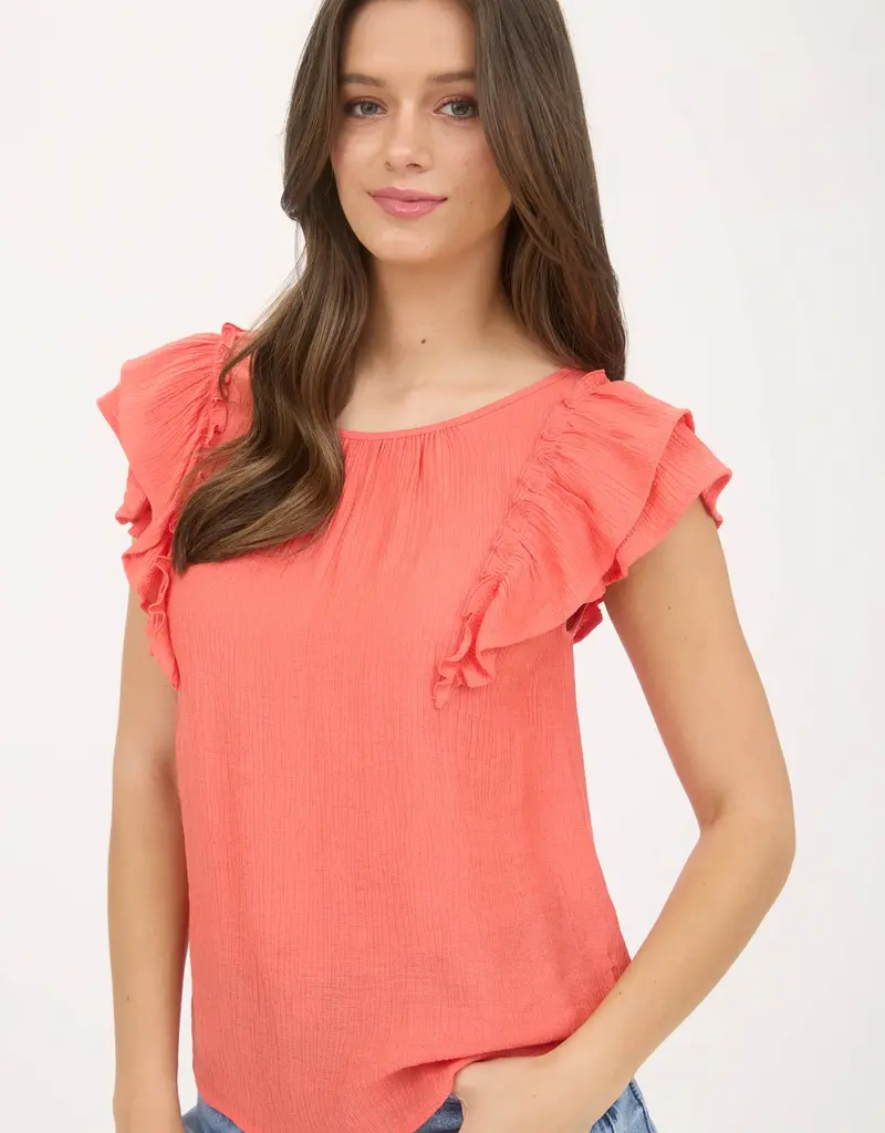 509 Broadway Ruffle Detail Bow Back SS Top