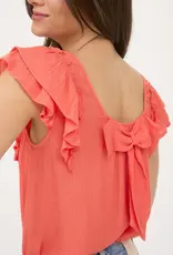 509 Broadway Ruffle Detail Bow Back SS Top