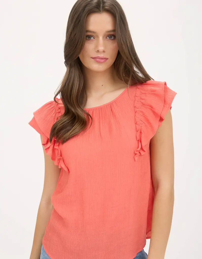 509 Broadway Ruffle Detail Bow Back SS Top
