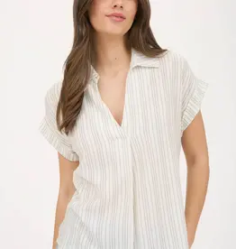 509 Broadway Stripe Collared Pintuck Detail Top