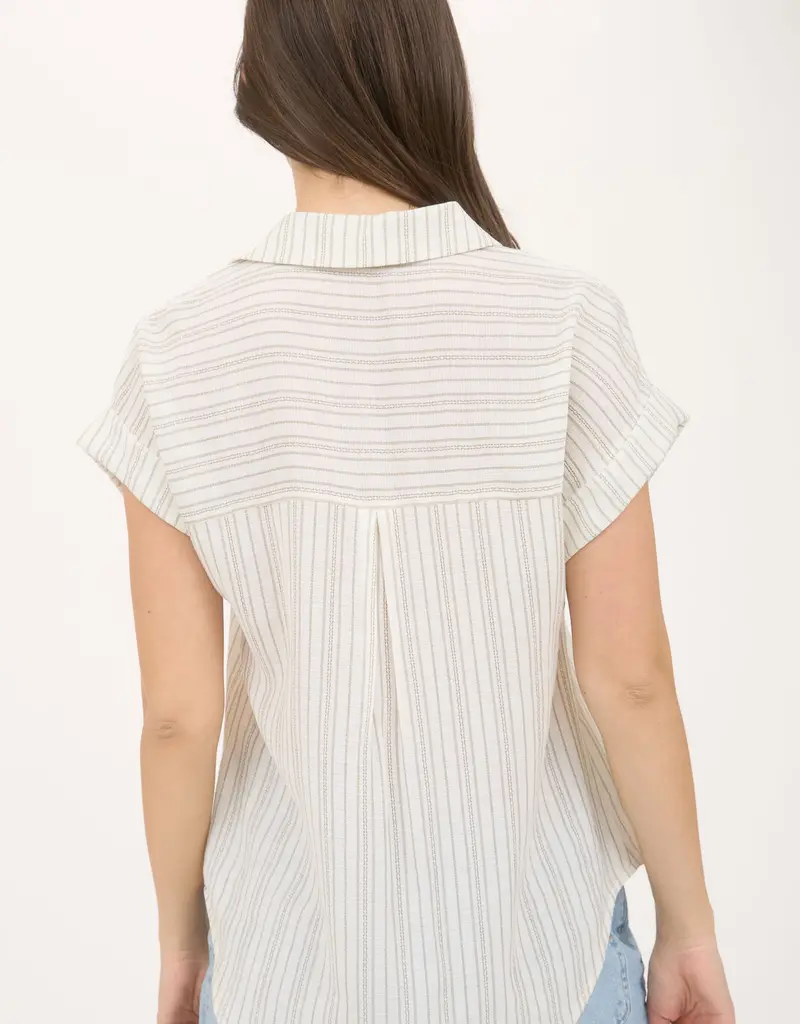 509 Broadway Stripe Collared Pintuck Detail Top
