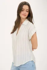 509 Broadway Stripe Collared Pintuck Detail Top