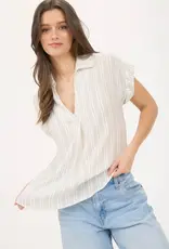 509 Broadway Stripe Collared Pintuck Detail Top