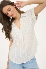 509 Broadway Stripe Collared Pintuck Detail Top