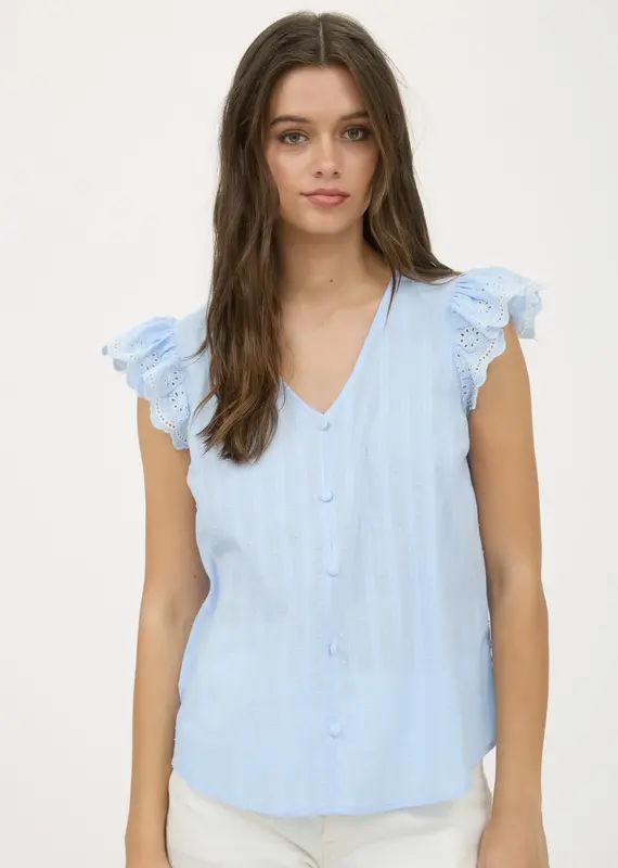 509 Broadway Stripe Clip Dot Floral Sleeve Blouse