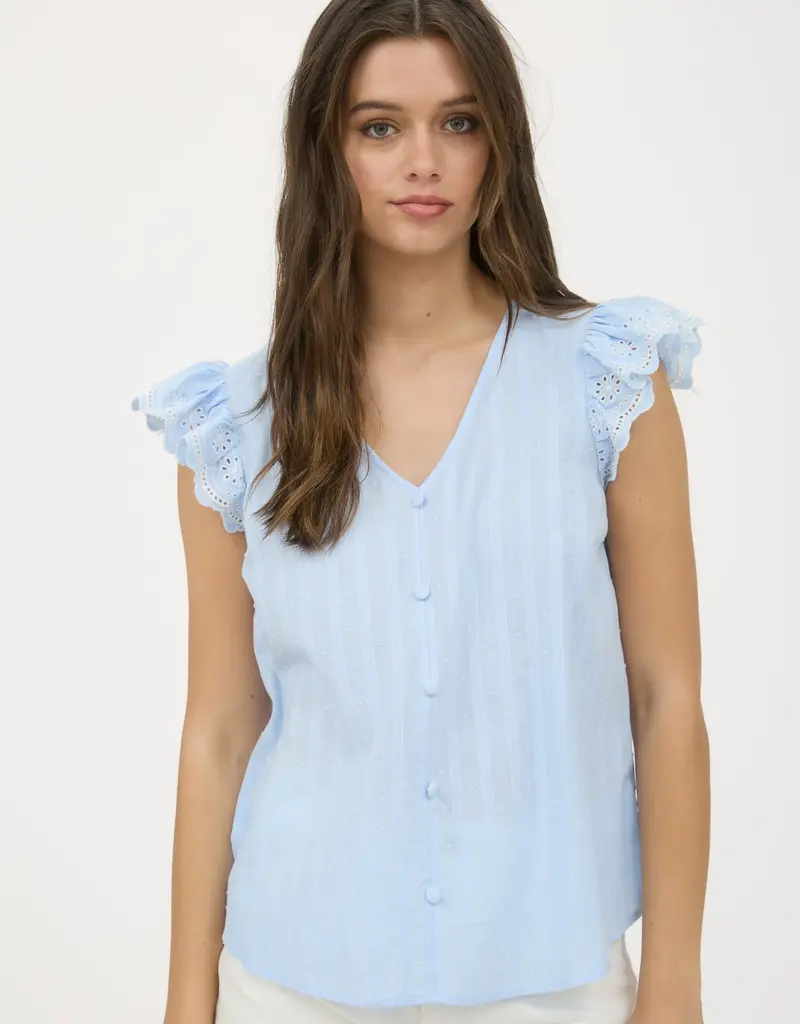 509 Broadway Stripe Clip Dot Floral Sleeve Blouse