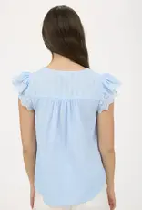 509 Broadway Stripe Clip Dot Floral Sleeve Blouse