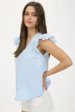 509 Broadway Stripe Clip Dot Floral Sleeve Blouse