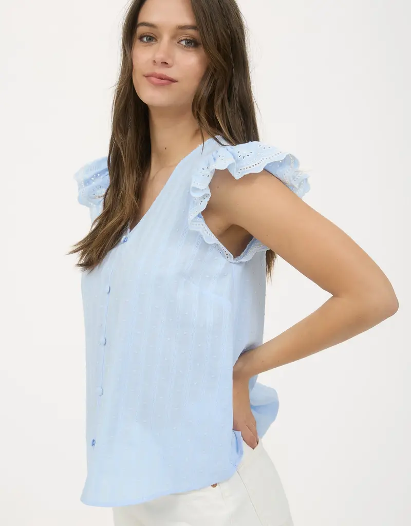 509 Broadway Stripe Clip Dot Floral Sleeve Blouse