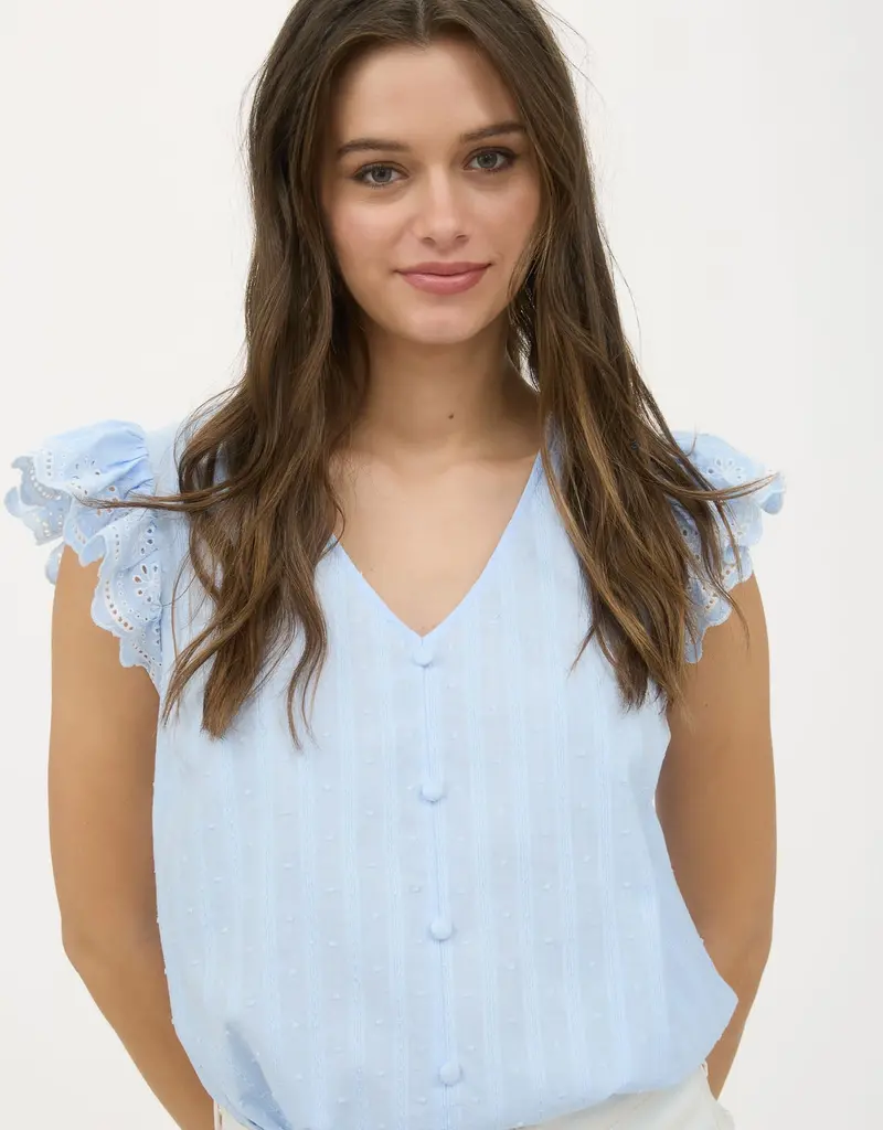 509 Broadway Stripe Clip Dot Floral Sleeve Blouse