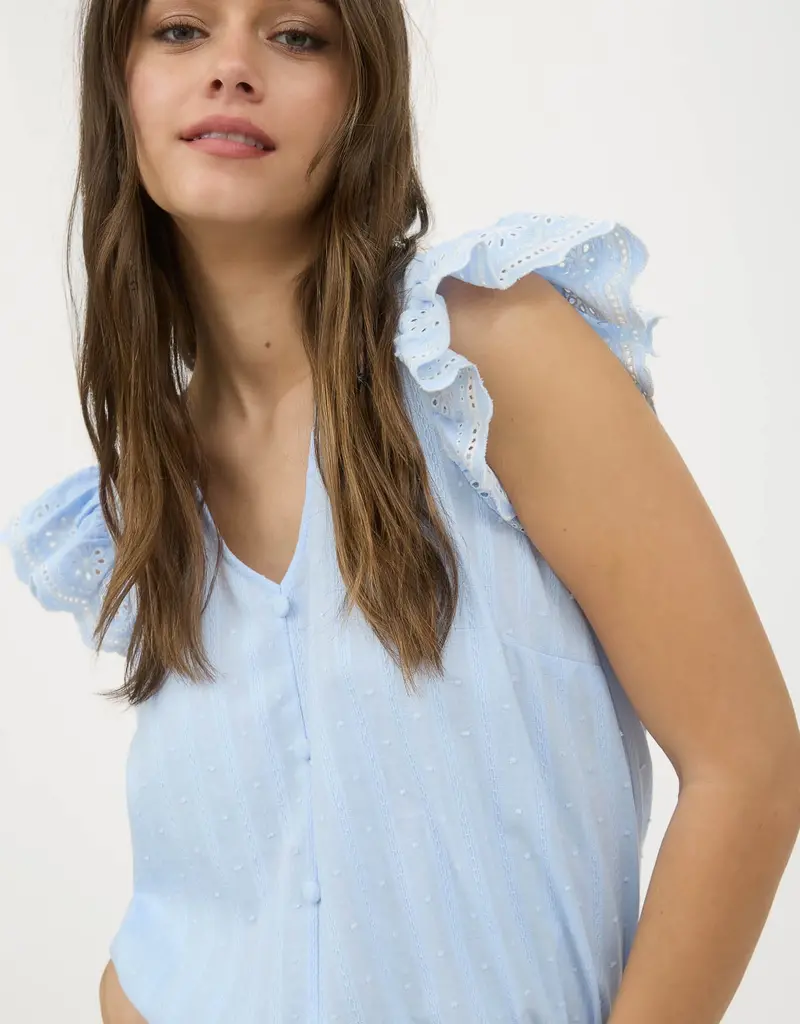 509 Broadway Stripe Clip Dot Floral Sleeve Blouse