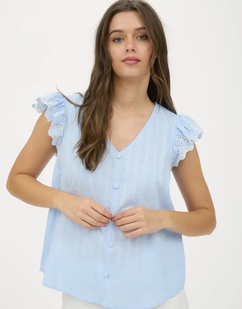 509 Broadway Stripe Clip Dot Floral Sleeve Blouse