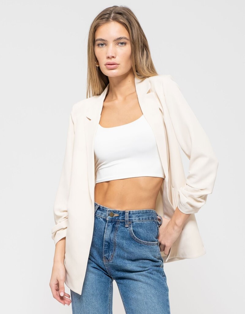 509 Broadway 3/4 Sleeve Ruched Sleeve Blazer