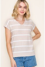 509 Broadway S/S V-Neck Striped Top