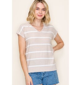 509 Broadway S/S V-Neck Striped Top