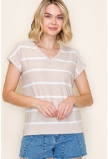 509 Broadway S/S V-Neck Striped Top