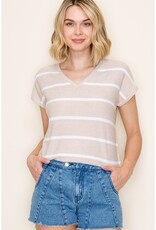 509 Broadway S/S V-Neck Striped Top