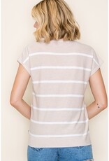509 Broadway S/S V-Neck Striped Top