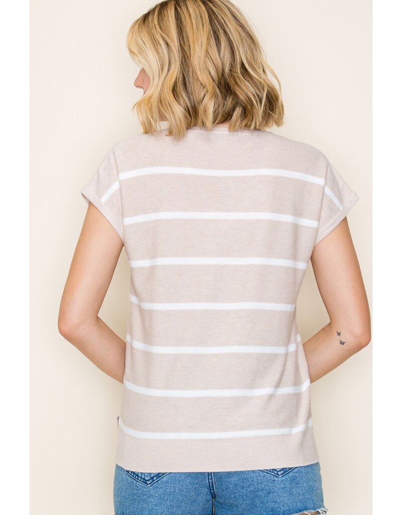 509 Broadway S/S V-Neck Striped Top