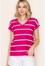 509 Broadway S/S V-Neck Striped Top