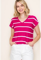 509 Broadway S/S V-Neck Striped Top