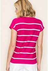 509 Broadway S/S V-Neck Striped Top