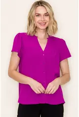 509 Broadway Solid Button Down Crinkle Top