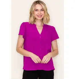 509 Broadway Solid Button Down Crinkle Top