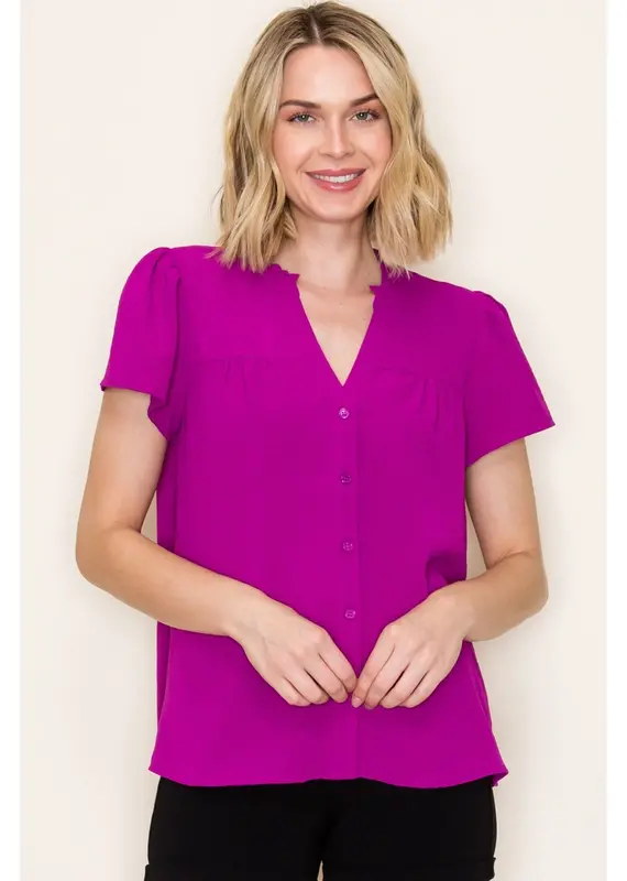509 Broadway Solid Button Down Crinkle Top