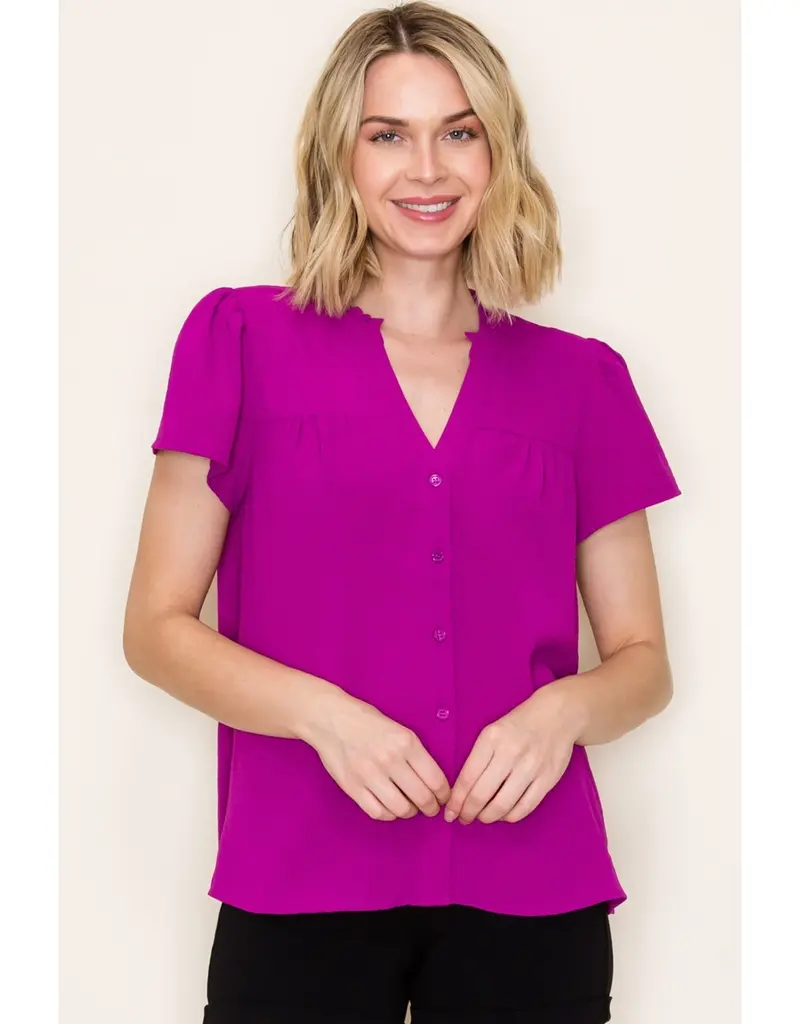 509 Broadway Solid Button Down Crinkle Top
