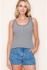 509 Broadway Half Button Stripe Top