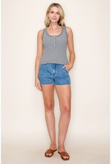 509 Broadway Half Button Stripe Top