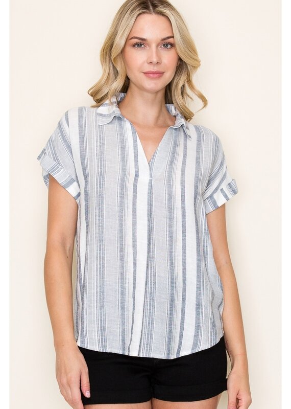 509 Broadway Roll Up S/S Striped Tee
