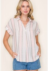 509 Broadway Roll Up S/S Striped Tee