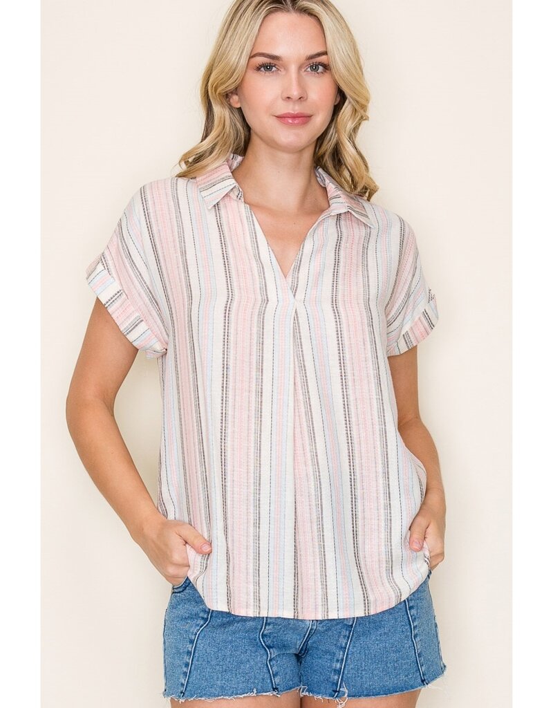 509 Broadway Roll Up S/S Striped Tee