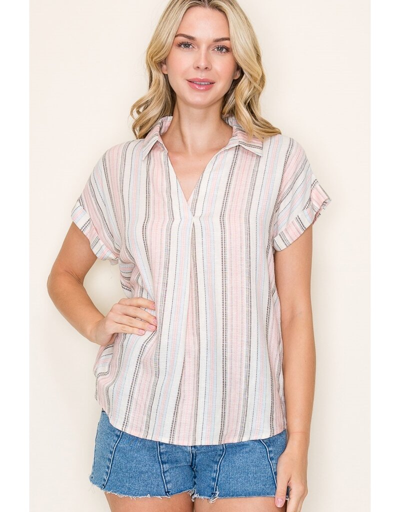 509 Broadway Roll Up S/S Striped Tee