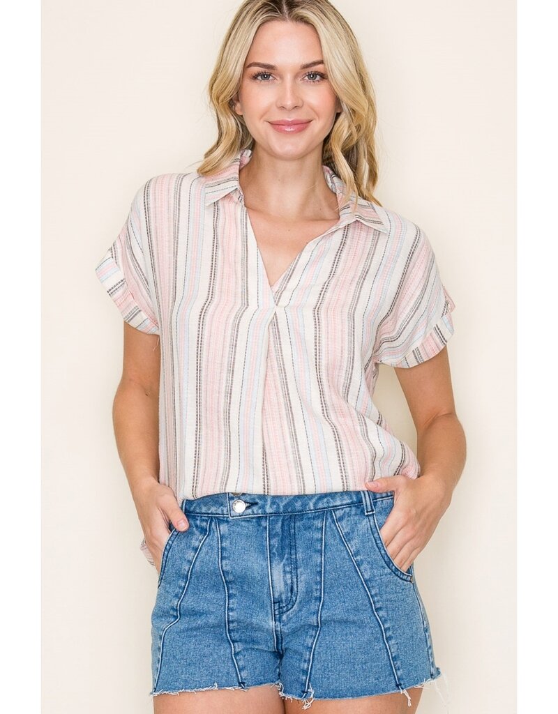 509 Broadway Roll Up S/S Striped Tee