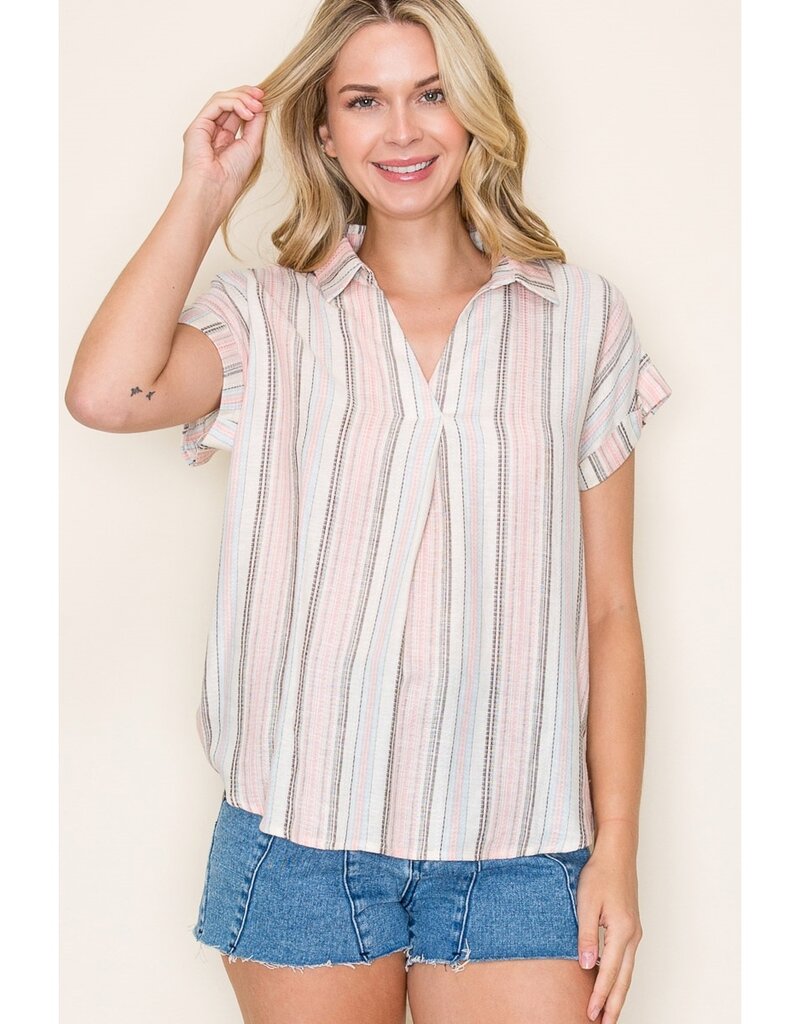 509 Broadway Roll Up S/S Striped Tee
