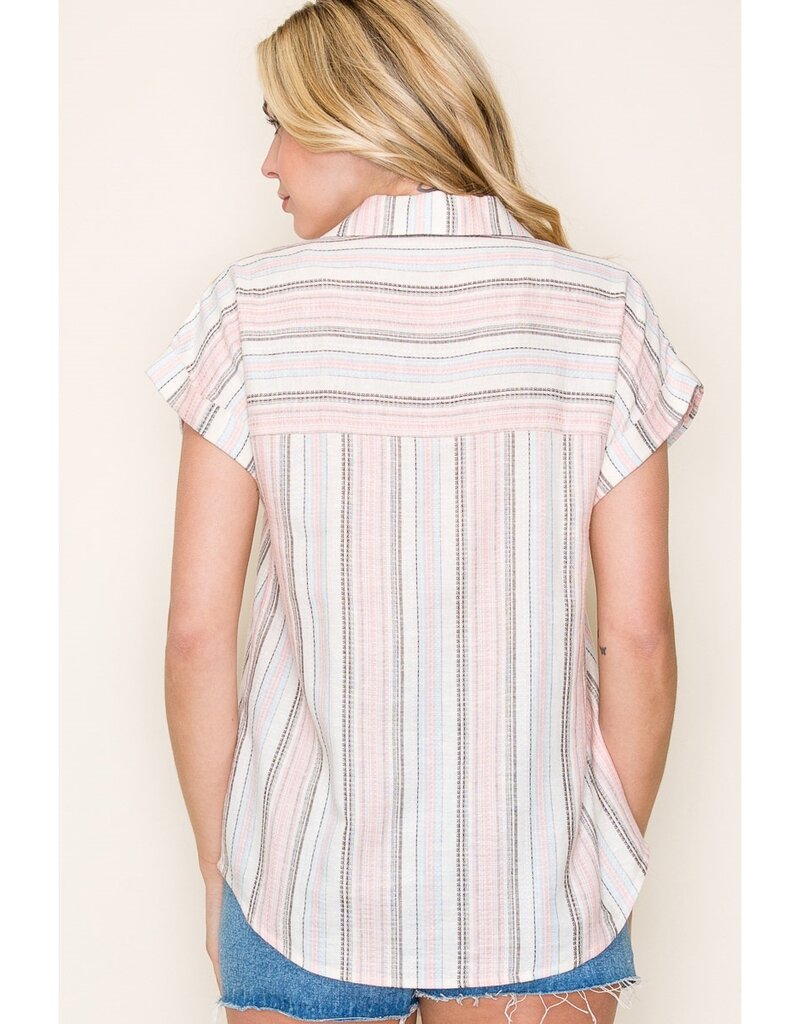 509 Broadway Roll Up S/S Striped Tee