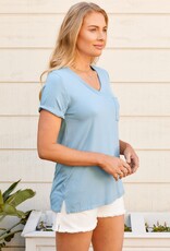 509 Broadway V-Neck Rolled Up Sleeve Top