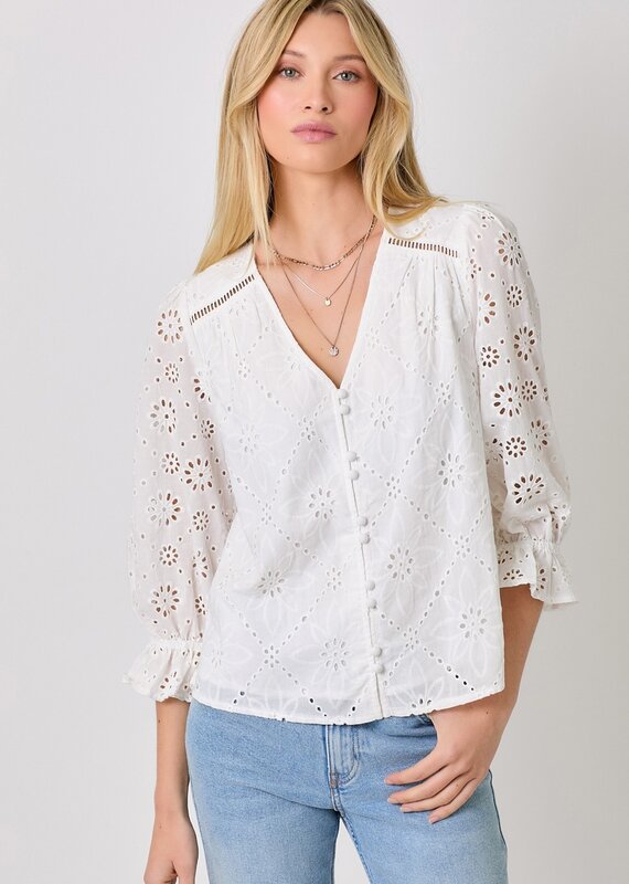 509 Broadway Eyelet Puff Sleeve Top