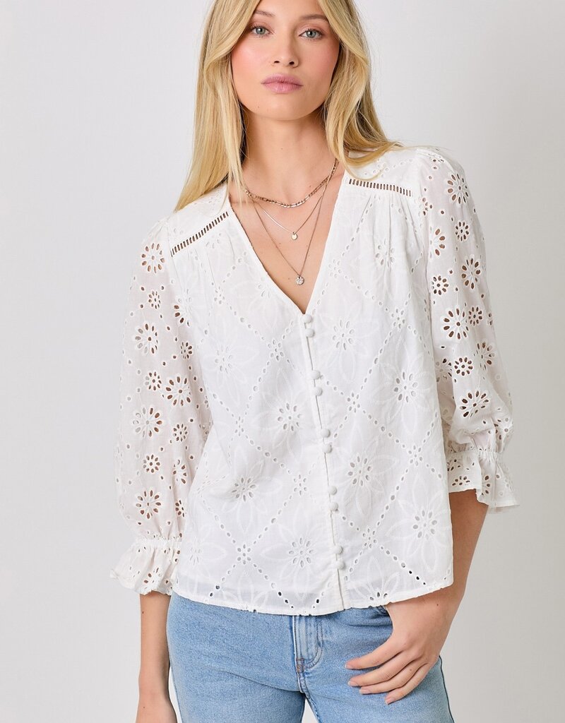 509 Broadway Eyelet Puff Sleeve Top