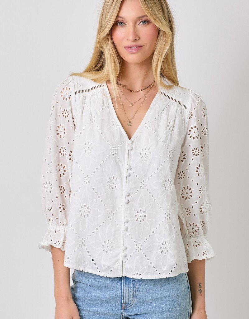 509 Broadway Eyelet Puff Sleeve Top