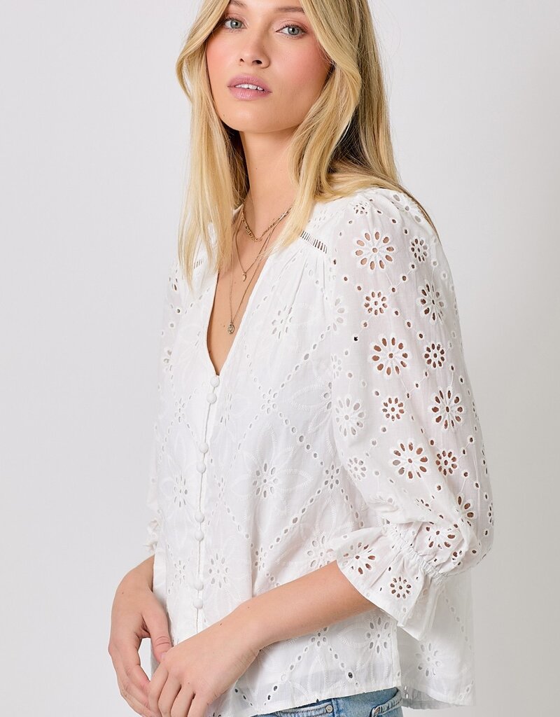 509 Broadway Eyelet Puff Sleeve Top