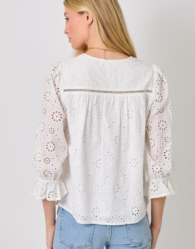 509 Broadway Eyelet Puff Sleeve Top